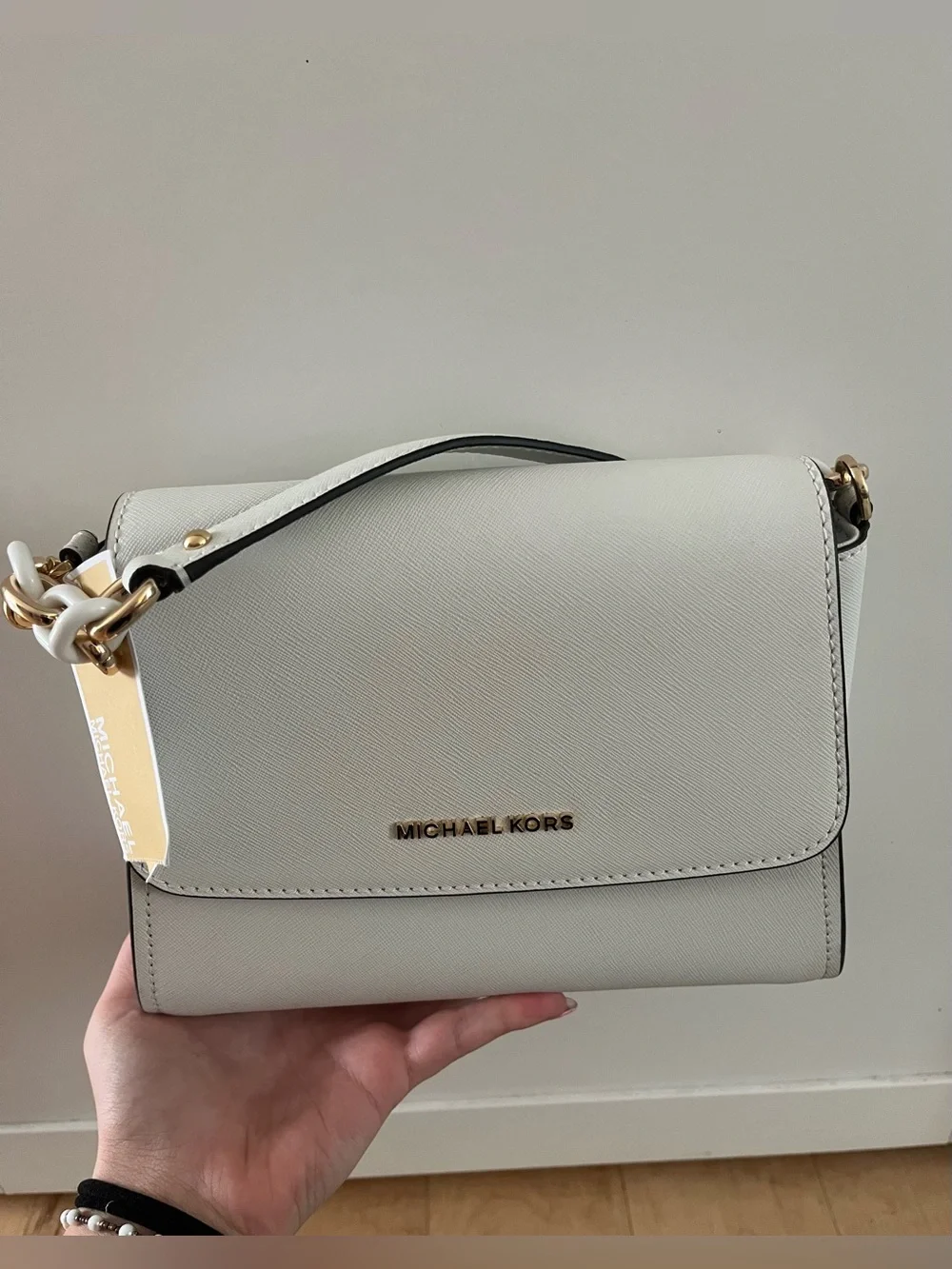 Michael Kors Sofia Small EW Saffiano Leather Satchel and Crossbody (Optic White)
